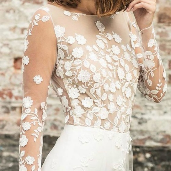 White Bridal Jumpsuit with Lace Train - Picture 10 of 10